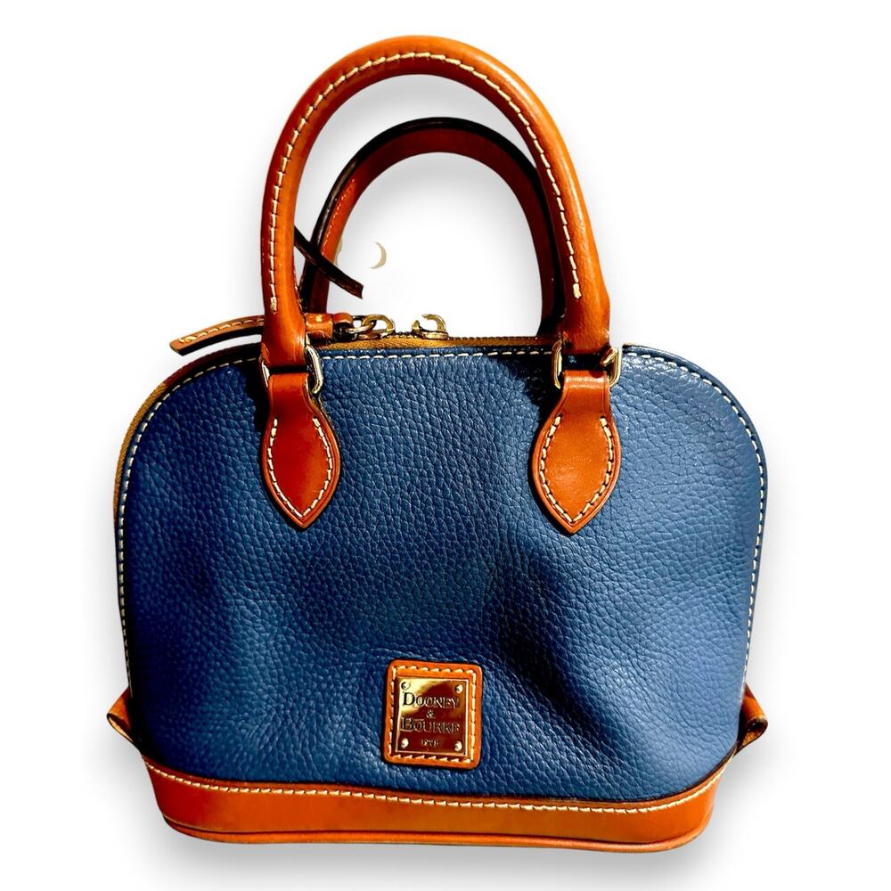 Dooney & Bourke Pebble Leather Zip Zip Bitsy bag Satchel crossbody Blue Brown